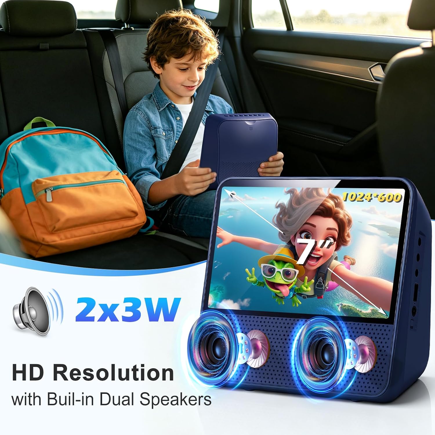 Portable DVD Player 7 Inch 4000mAh Bluetooth Region Free for Car Travel