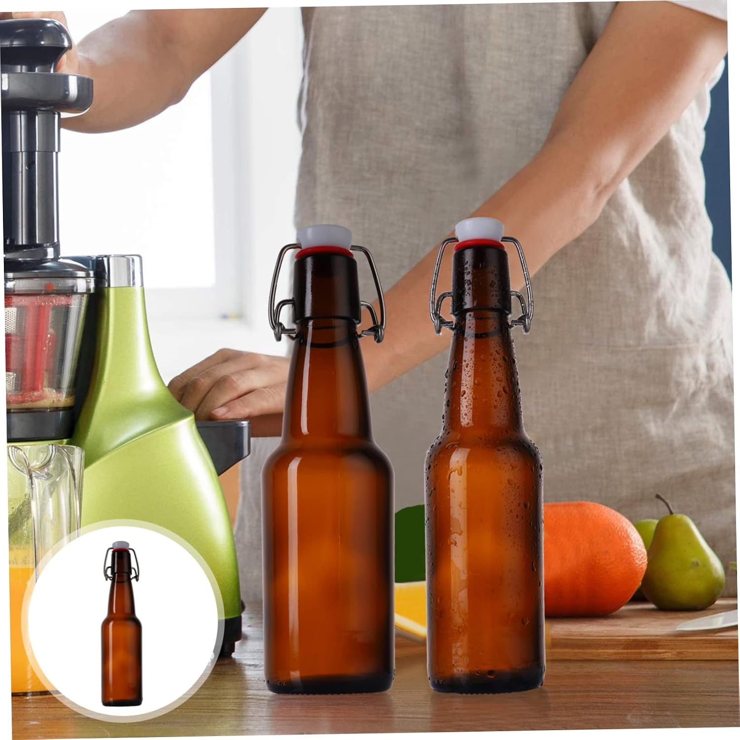 Hemobllo 2 Pcs Brown Glass Beverage Bottle with Lid Anti-Leak Buckle Storage Jar for Home Brewing and Enzyme Fermentation