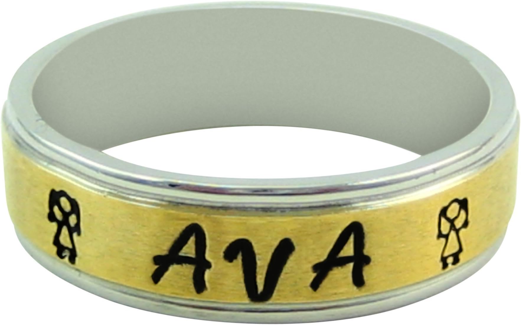 8mm hand made stainless steel ring called Fenrir stamped with your personalized message on a stunning gold plated center in size 8