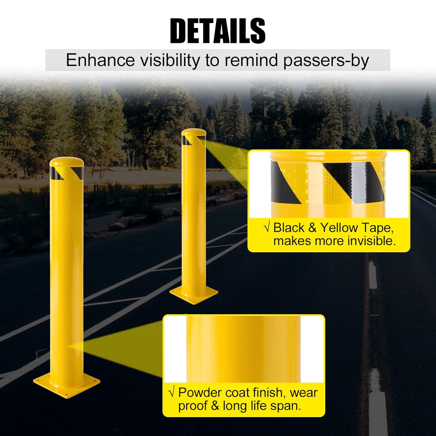 Safety Ballards 36"x4.5", Industrial Yellow Powder Coated Steel Bollards with Anchor Bolts, Ballard Post for High Traffic Areas, 4 Pack