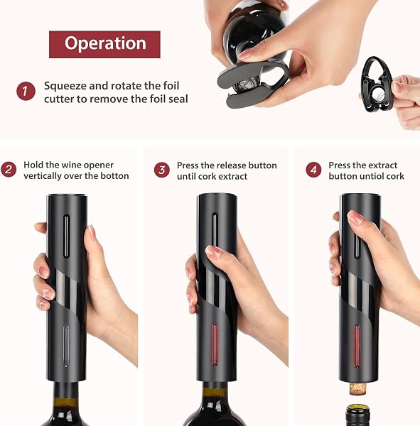 ZOYIDOUX Rechargeable Electric Bottle Opener 7 in 1 Gift Set, Wine Corkscrew with Base, Pourer, Silicone Vacuum Stopper, Foil Cutter, Champagne Stoppers, USB Line - 4