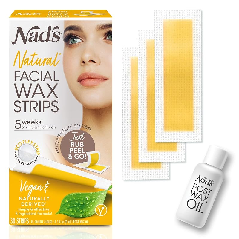 Nad's Tiras de Cera Facial Natural para Depilação, Kit com 30 Unidades