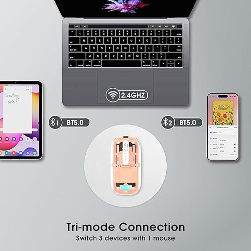 Miniatura 3 de Mouse inalámbrico transparente para computadora, mouse Bluetooth recargable, pantalla de alimentación, DPI, acceso directo, Bluetooth trimodo