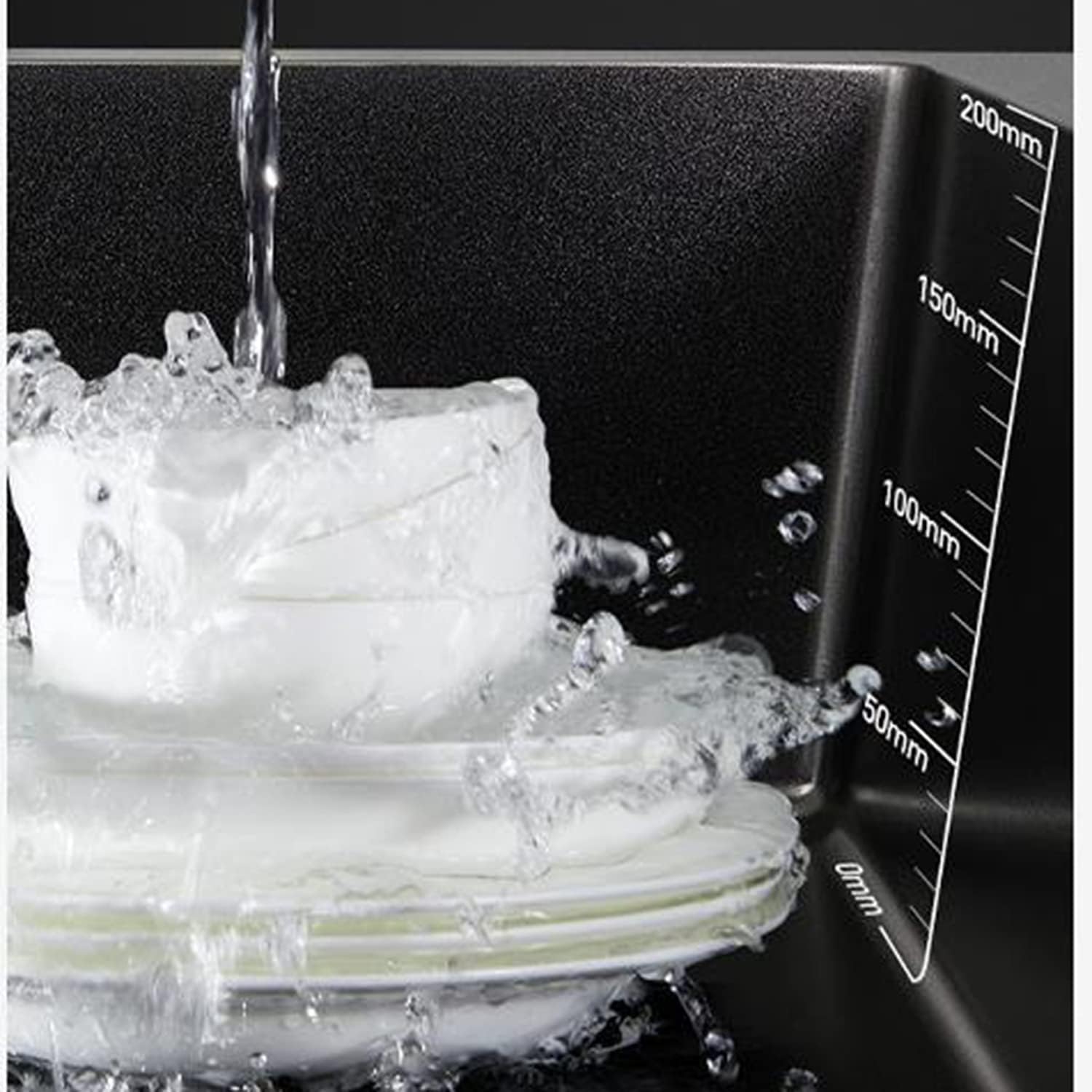 Large Rectangular Double Bowl Sink, Black Quartz Stone Sink for Restaurant Bar Counter (B 78 * 43 * 20cm) (A 80 * 45 * 20cm)