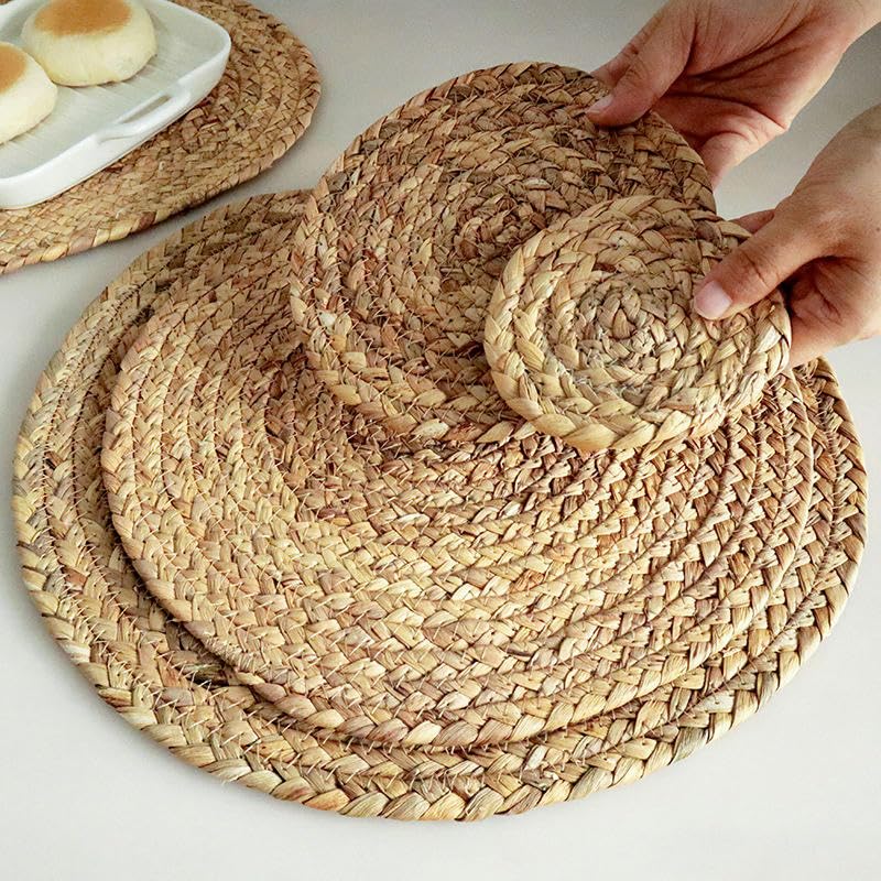 Napperons tissés ronds et elliptiques en paille pour décoration