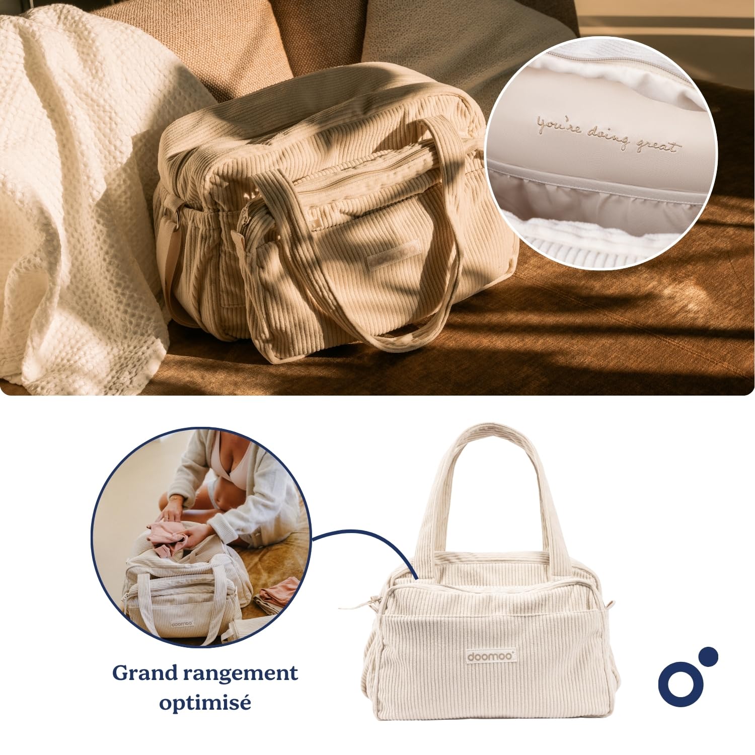 Doomoo Sac à langer Bebe Fluffy 24L Grande Contenance Beige