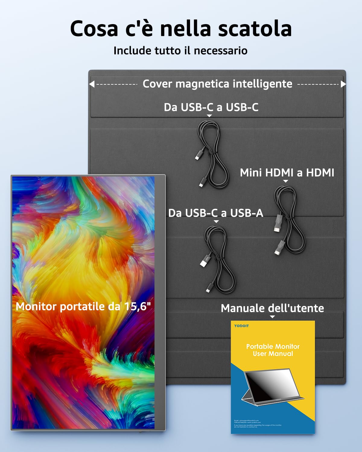 Yodoit Monitor Portatile 15,6" IPS FHD USB-C HDMI Secondo Schermo Esterno per Laptop