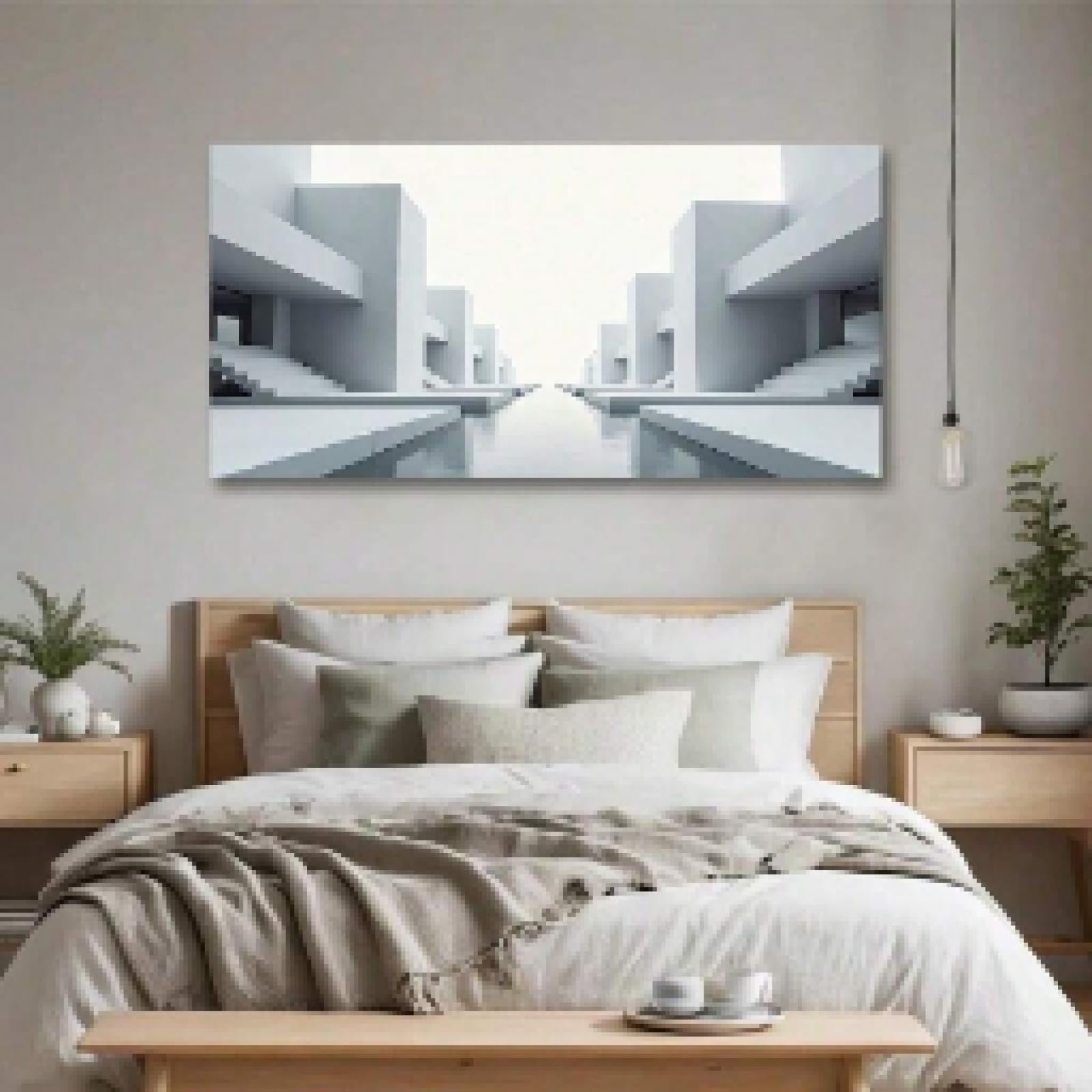 lianyibo 1 Stück große moderne Landschafts-Leinwand-Kunstdrucke, weicher, anmutiger digitaler Minimalismus mit Badezimmer- und Schlafzimmerdekor, 55 x 110 cm, Rahmen