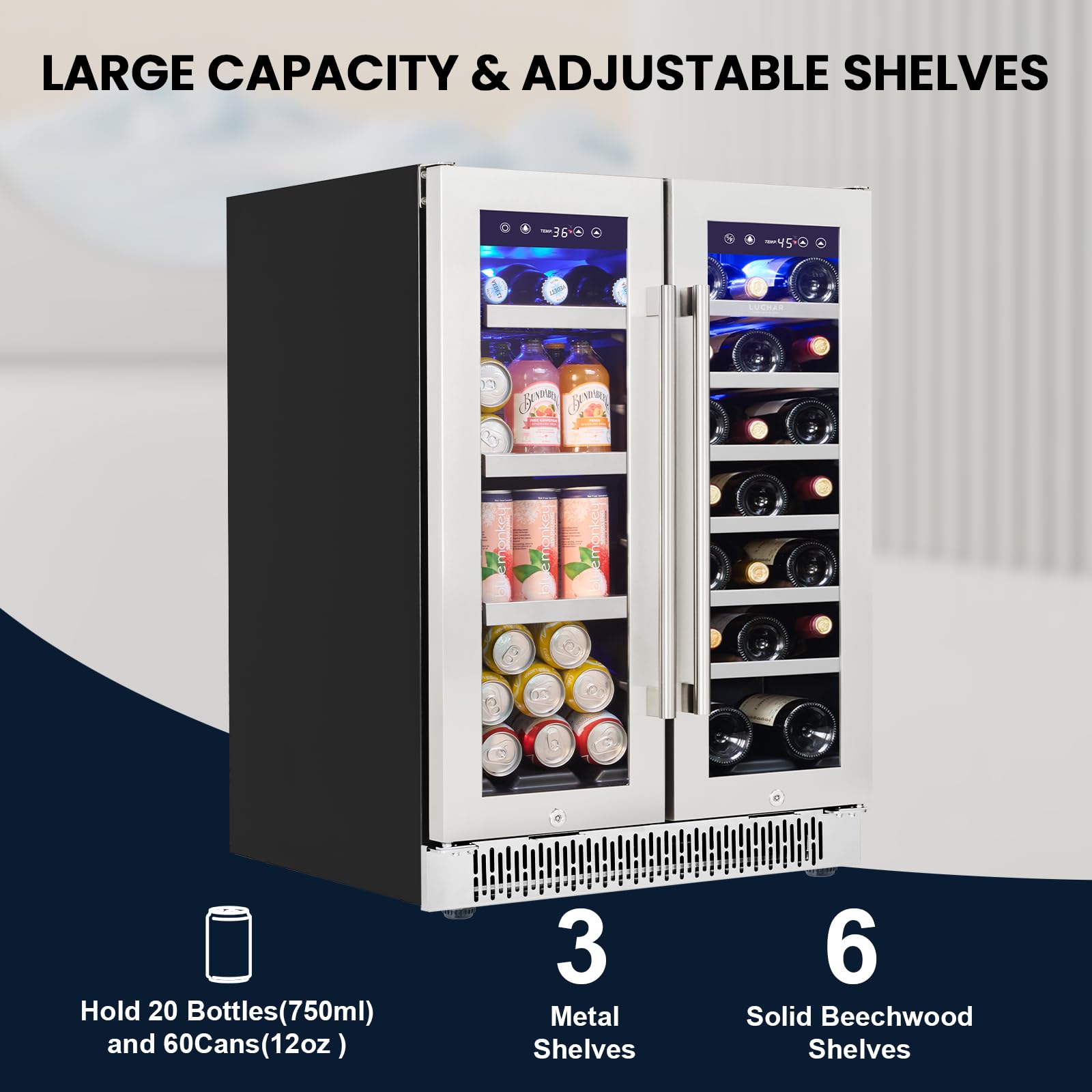 Akicon 24 Inch Beverage Refrigerator Cooler, 164 Cans Mini Fridge With Glass Door, 3-Color LED Light, Safety Lock, Freestanding Or Built-In For Home/Bar/Office on Fridge.com - View 2