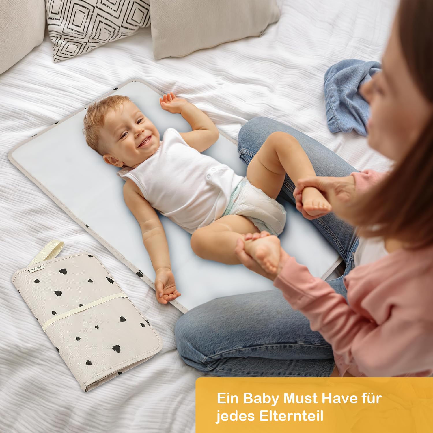 Baby Windeltasche mit Wickelunterlage für Unterwegs, Wickeltasche Organizer,Baby Must Have, Praktisch, Stilvoll, Abwaschbar, Wasserabweisend, Hygienisch, für unterwegs