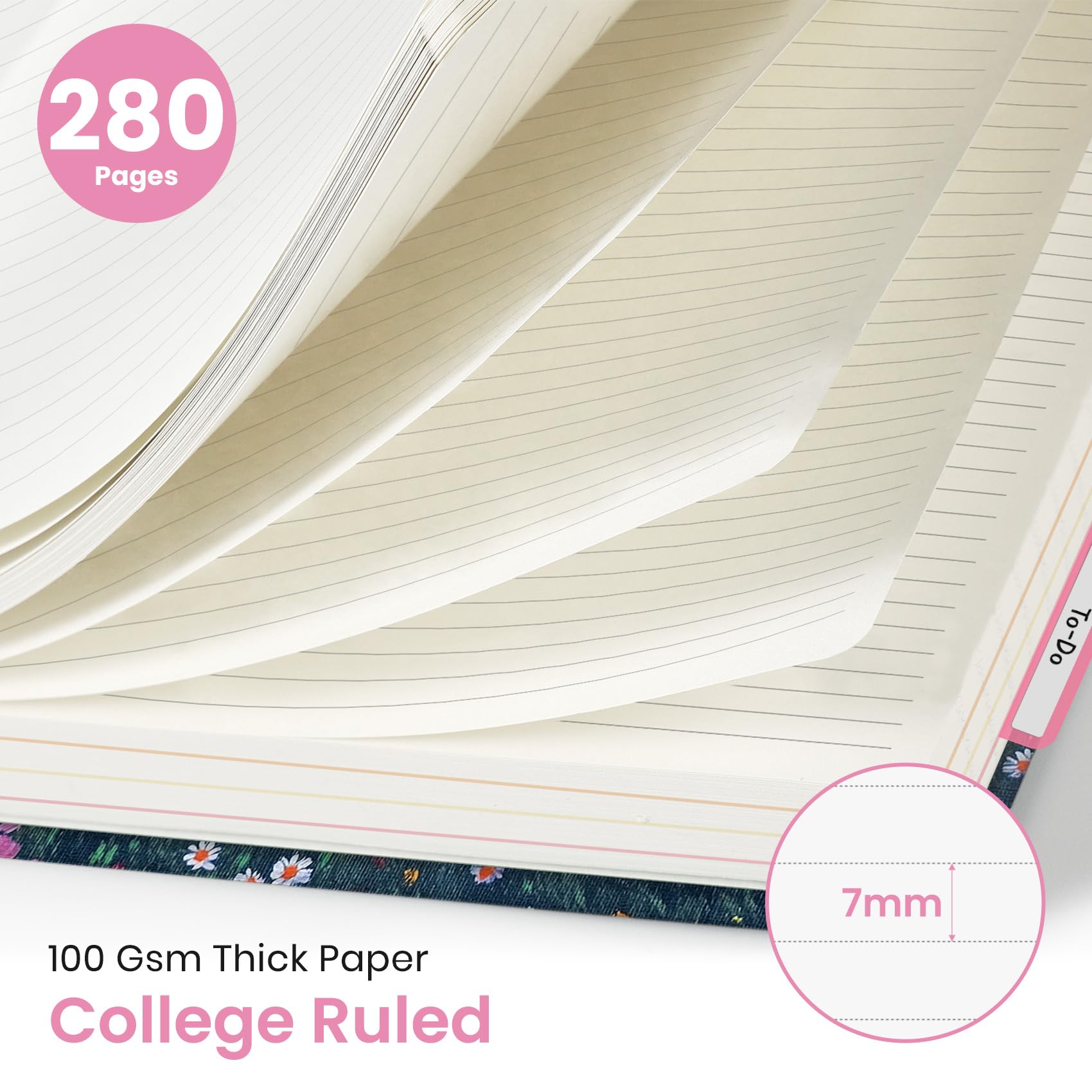 Cuaderno grande en espiral con separadores y pestañas, 8.5 x 11 pulgadas, tapa dura, cuaderno de 5 asignaturas para el trabajo, 280 páginas, rayas universitarias, bonito diario para mujeres, perfecto