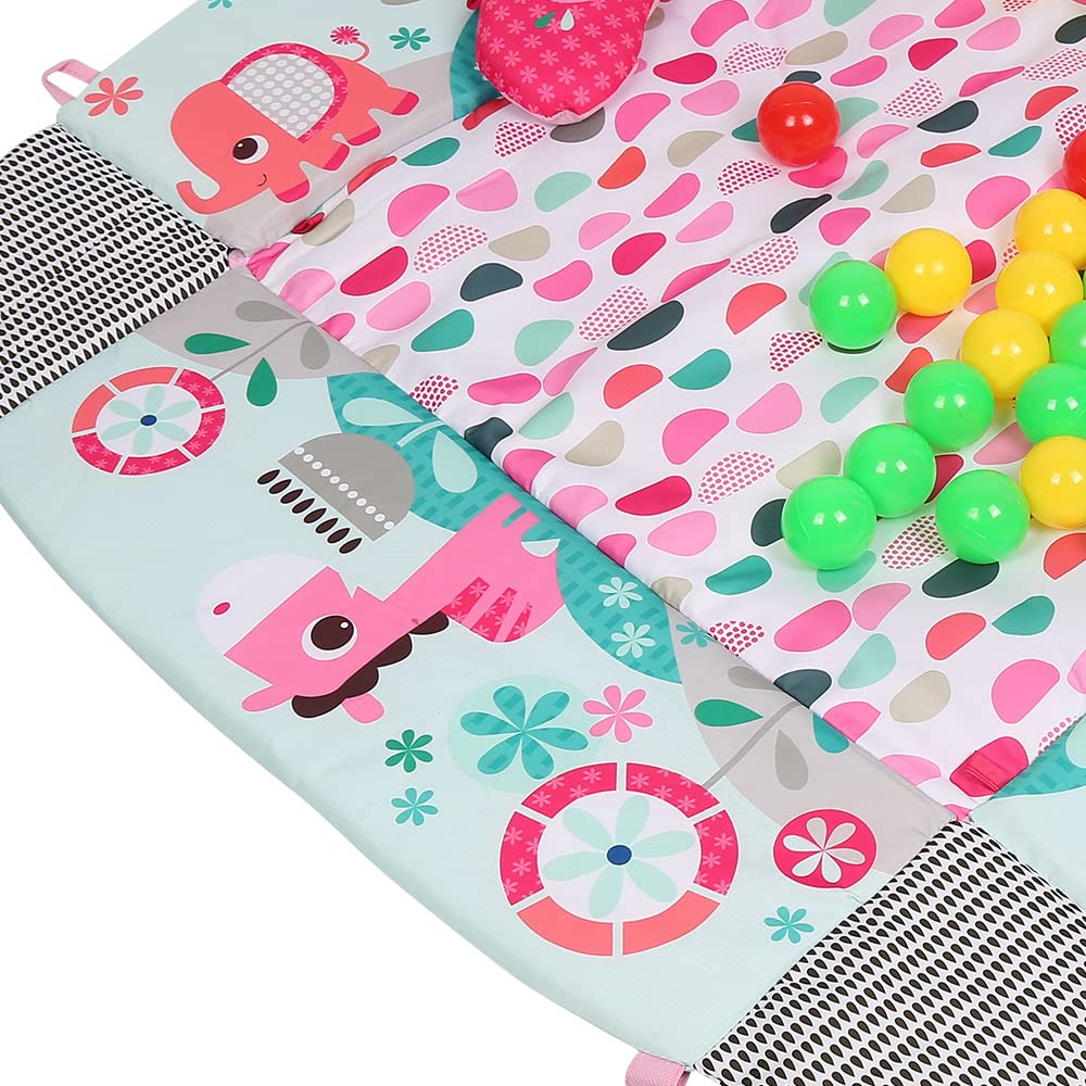 Alfombra de Juego, Gimansio de Actividades para Bebés, Alfombra Bebe con Arco de Juego y Juguetes Sensoriales, Piscina de Bolas (Rosa A)