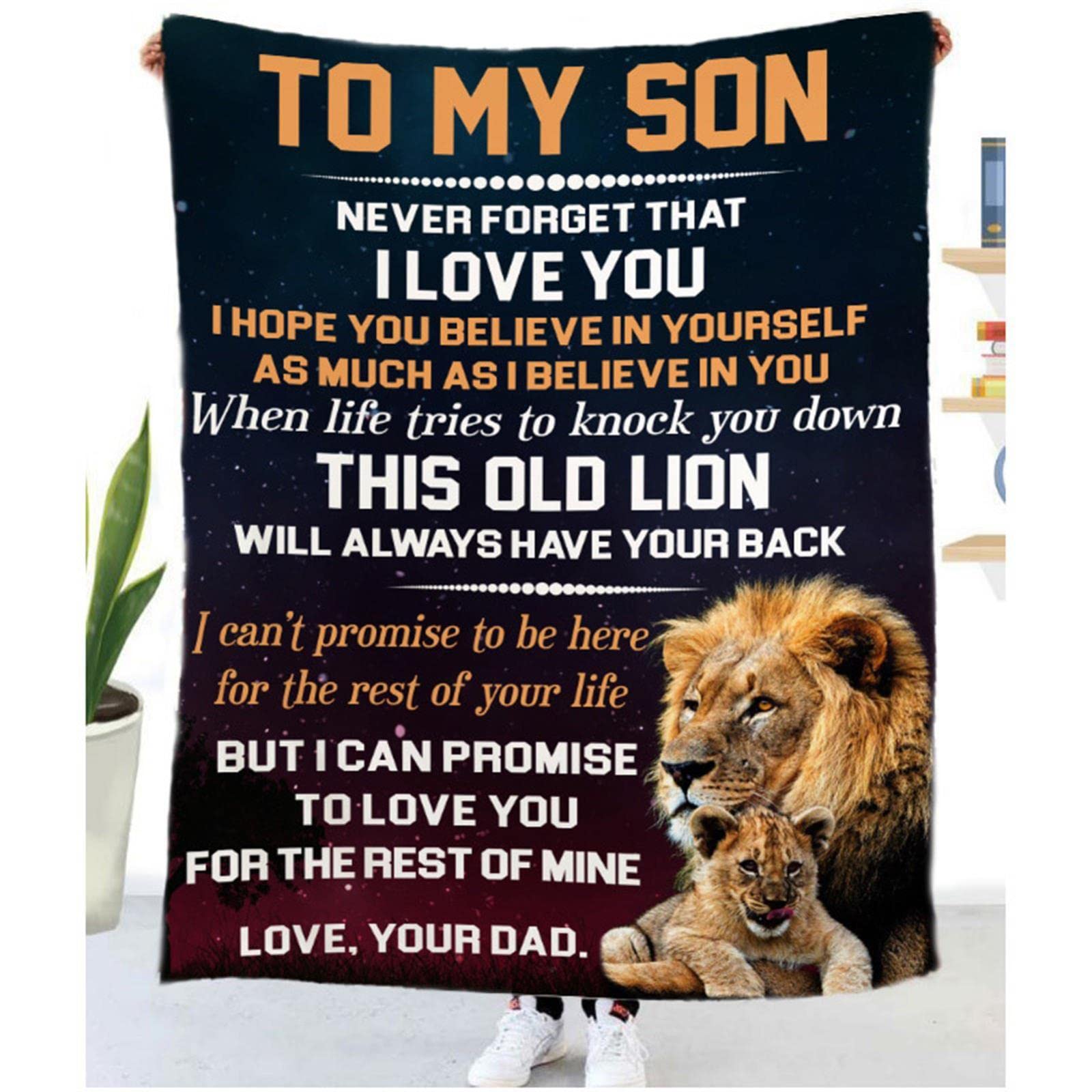 Personalized Throw Blanket to My Son From Dad, Super Soft Blanket Message Letter Printed Quilt Warm Fleece Blanket for Bed Sofa Christmas Birthday Gift