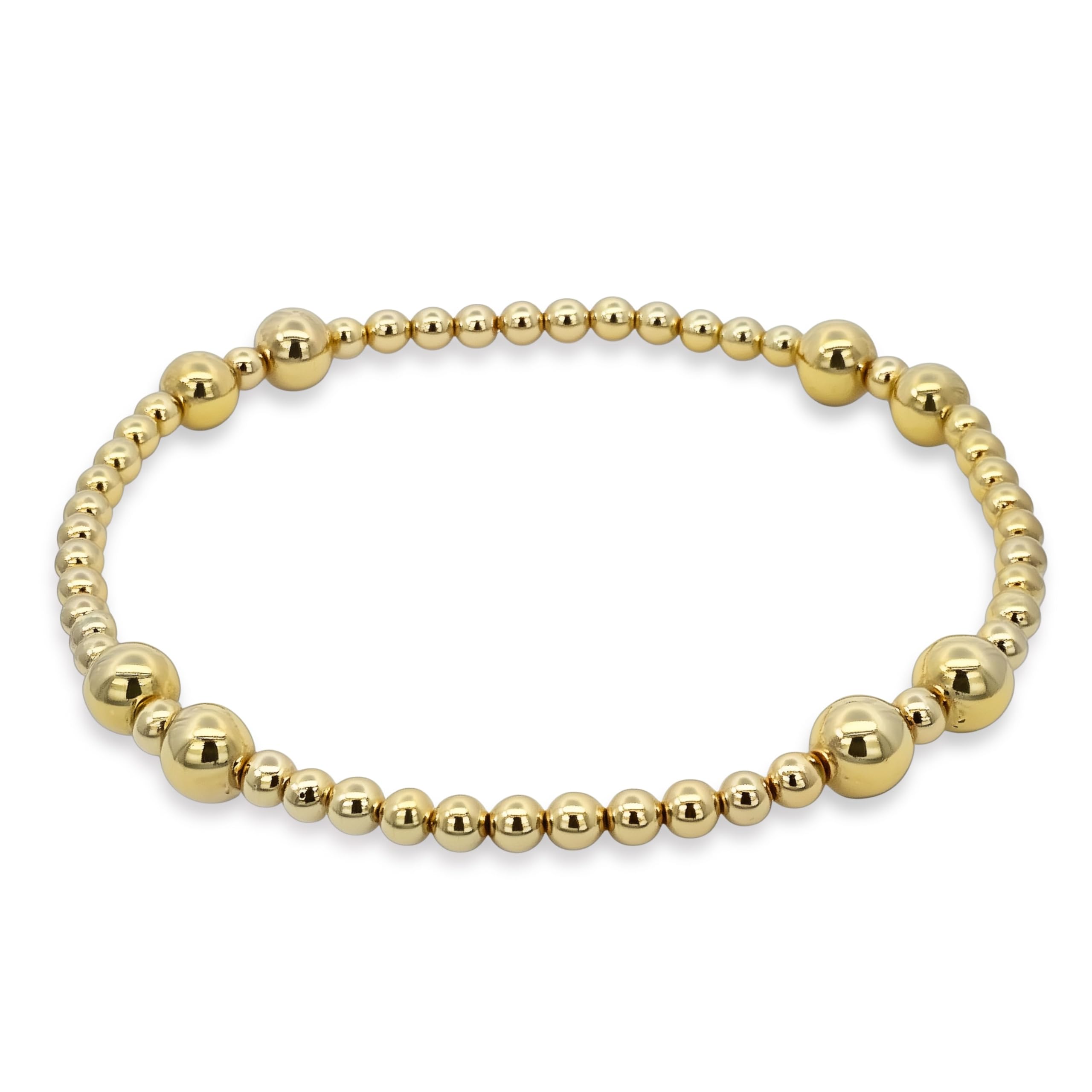Anela 14k Gold Filled Beaded Bracelet for Women | 3mm & 5mm Gold Beaded Bracelet | Stackable Gold Stretch Bracelets, Non Tarnish Gold Mixed Bead
