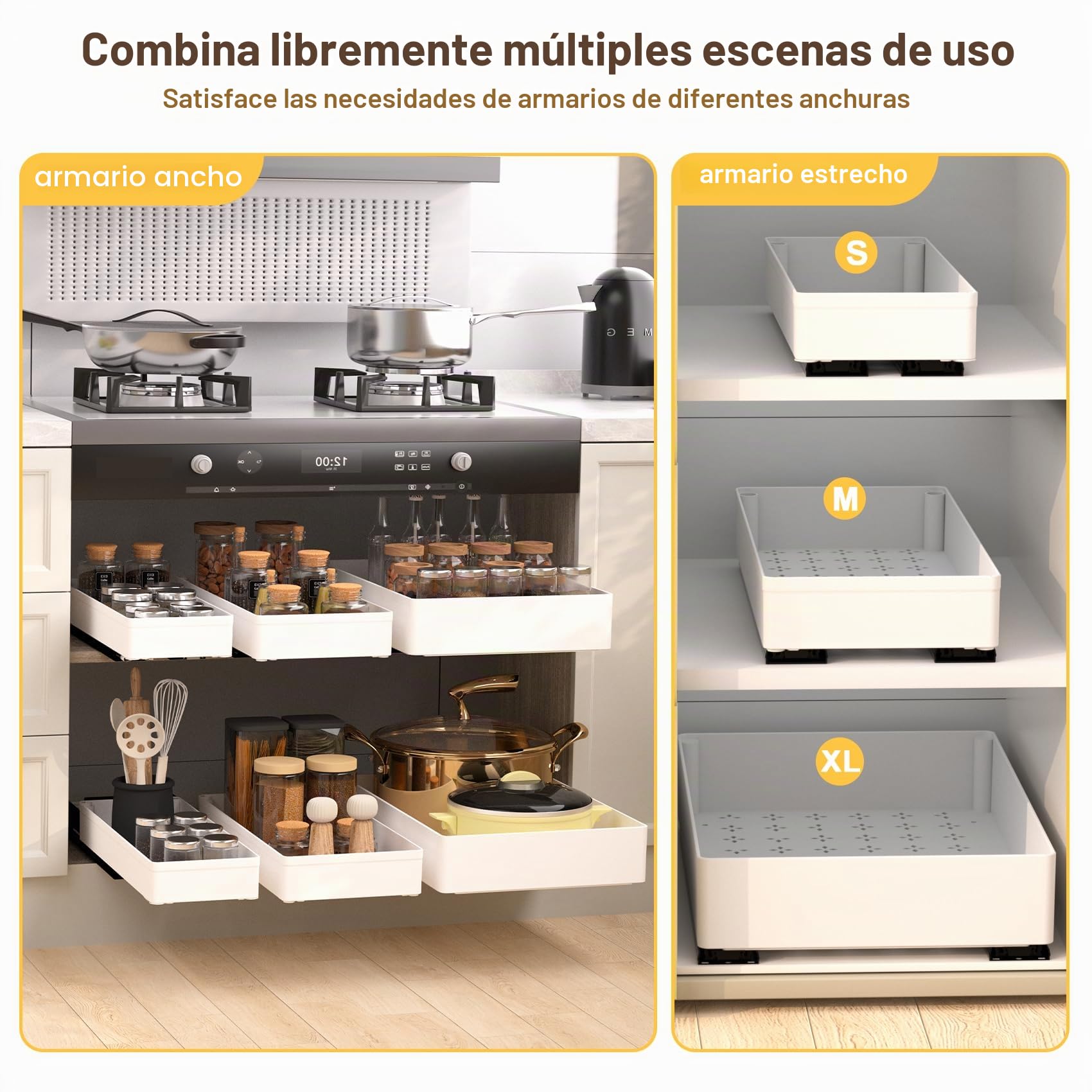Organizador de gabinete de cocina extraíble, material ABS que evita el óxido, sin perforaciones para armario, organizador de gabinete de baño, despensa, cajones deslizantes, almacenamiento de