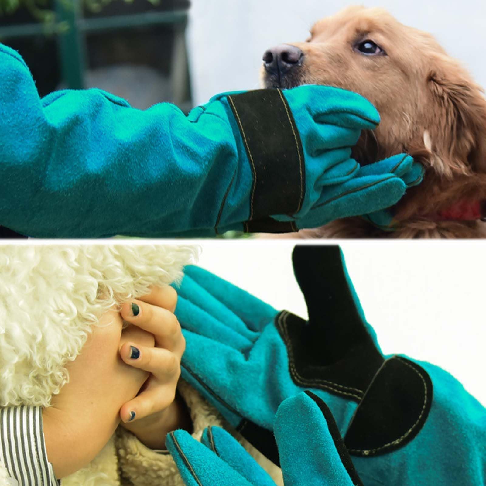 Guanto di Pelle AntiGraffio 35cm per Animali Antimorso Cane Addestramento Alimentazione Verde Scuro