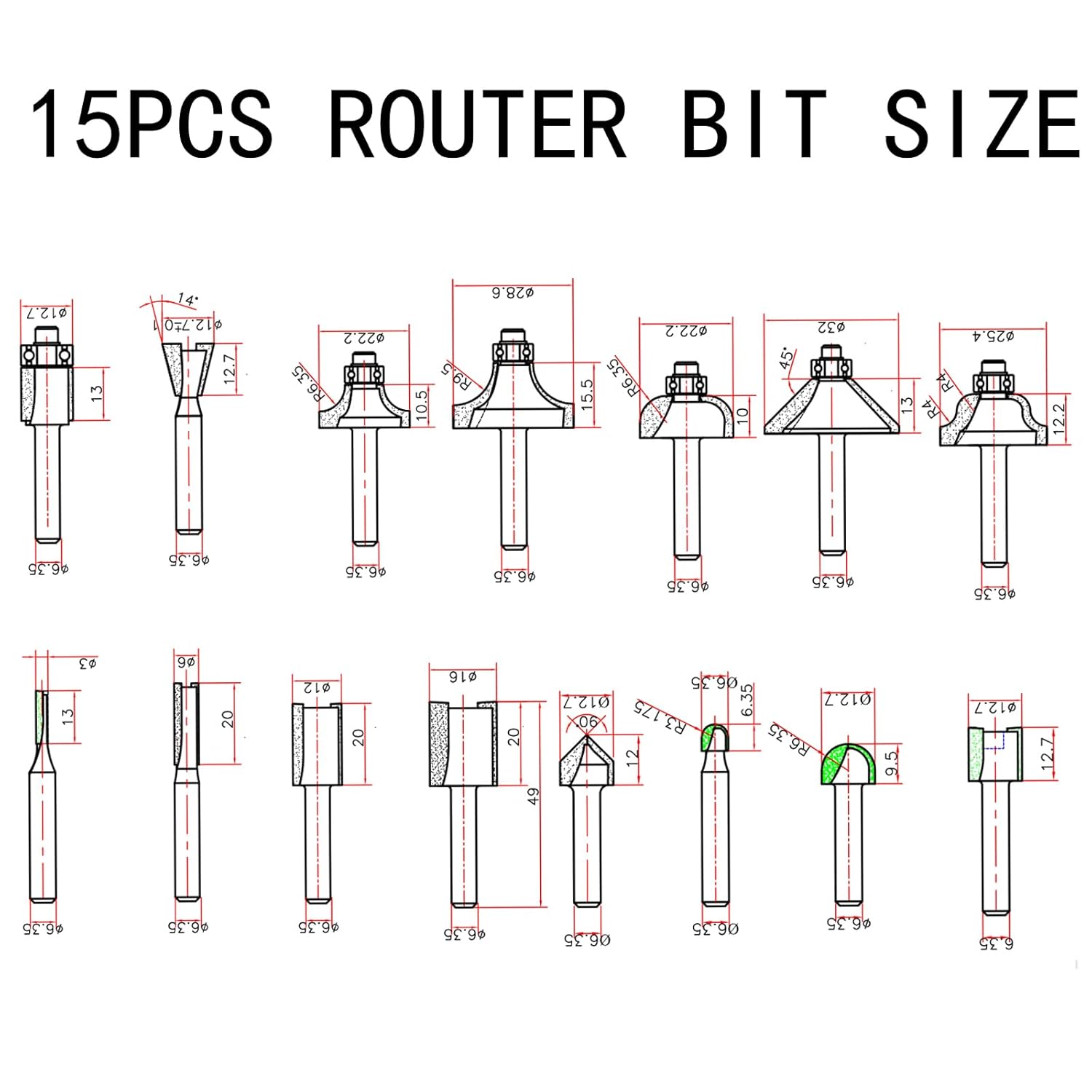 Router Bits Set of 15 Pieces 1/4 Inch Woodwork Tools for Beginner Router Bit Kit for DIY,High Grade Yellow 3 Router Bits Set of 15 Pieces 1/4 Inch Woodwork Tools for Beginner Router Bit Kit for DIY,High Grade Yellow
