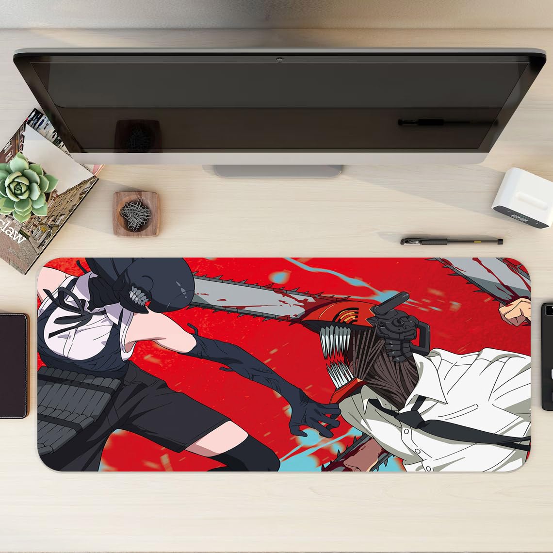 Gadgets WRAP Extra Large Desk Mat Mouse Pad 12 x 32 Inch, Anti-Slip, Spill-Resistant, Ideal for Home, Office, Gaming Setups - Reze Vs Denji