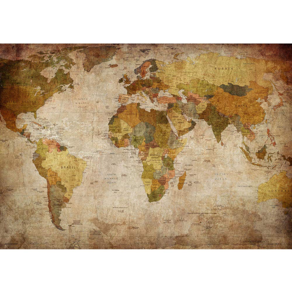 Non-Woven Photo Wallpaper Premium Plus HiQ Oeko-TEX Standard 100 Wall Mural - 175.4"W x 110.2"H (400x280cm) - worldmap Antique map Old Atlas Brown - no. 0029