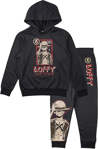 Bioworld One Piece Luffy Portrait Kids Hoodie and Jogger Set Jet Black