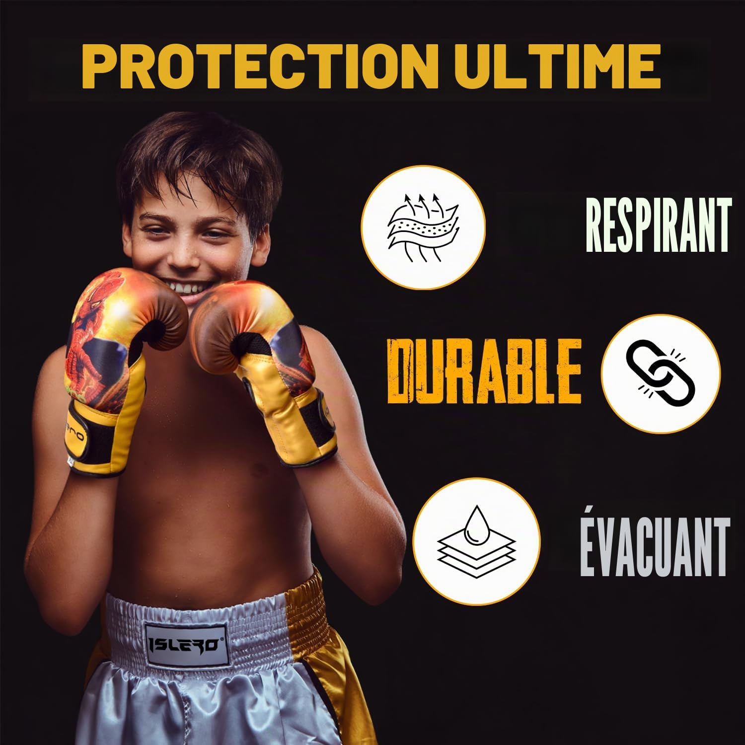 ISLERO Gants de boxe pour enfants Sac de frappe MMA multicouches pour entraînement aux arts martiaux Muay Thaï de 113,4 g 170,1 g 226,8 g.