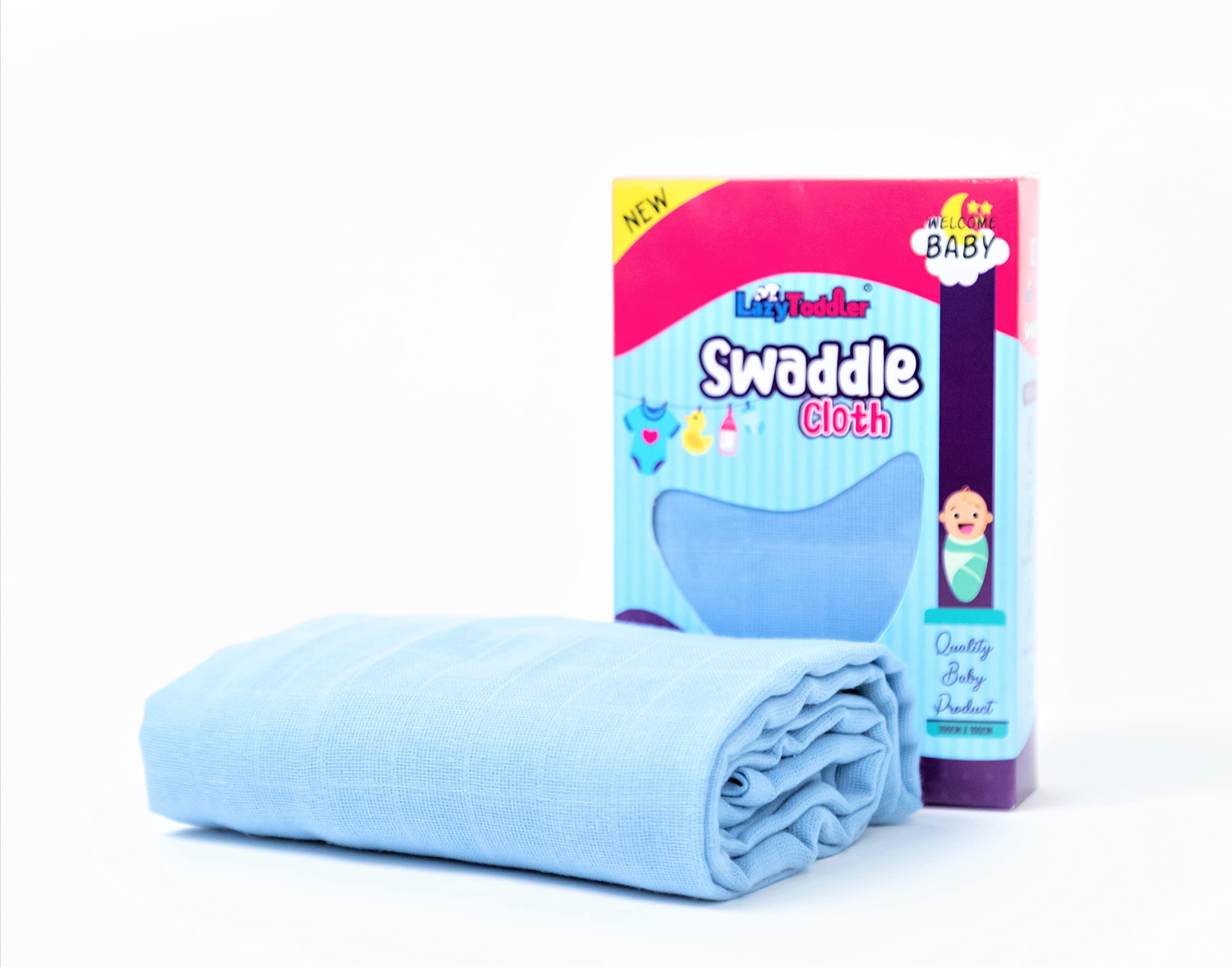 Organic Cotton Extra Soft Double Layer Sleeping Muslin Swaddle Wrap for New-Born Baby, Useful as Baby Face Towel, Blanket and Bath Towel (Size - 120 x 120 cm, Pack of 1 Piece, Blue)-picture-10