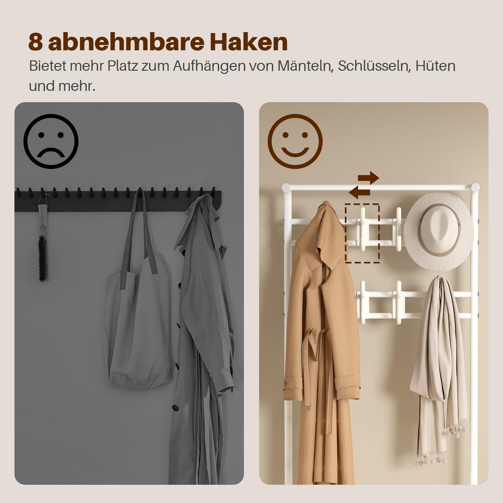 Innotic Garderobenständer mit Schuhregal und Ablage – 3 in 1 Kleiderständer aus Metall, 16 Haken & Höhenverstellbare Füße – Stabile Freistehende Garderobe für Flur, Wohnzimmer, Schlafzimmer (Weiß)