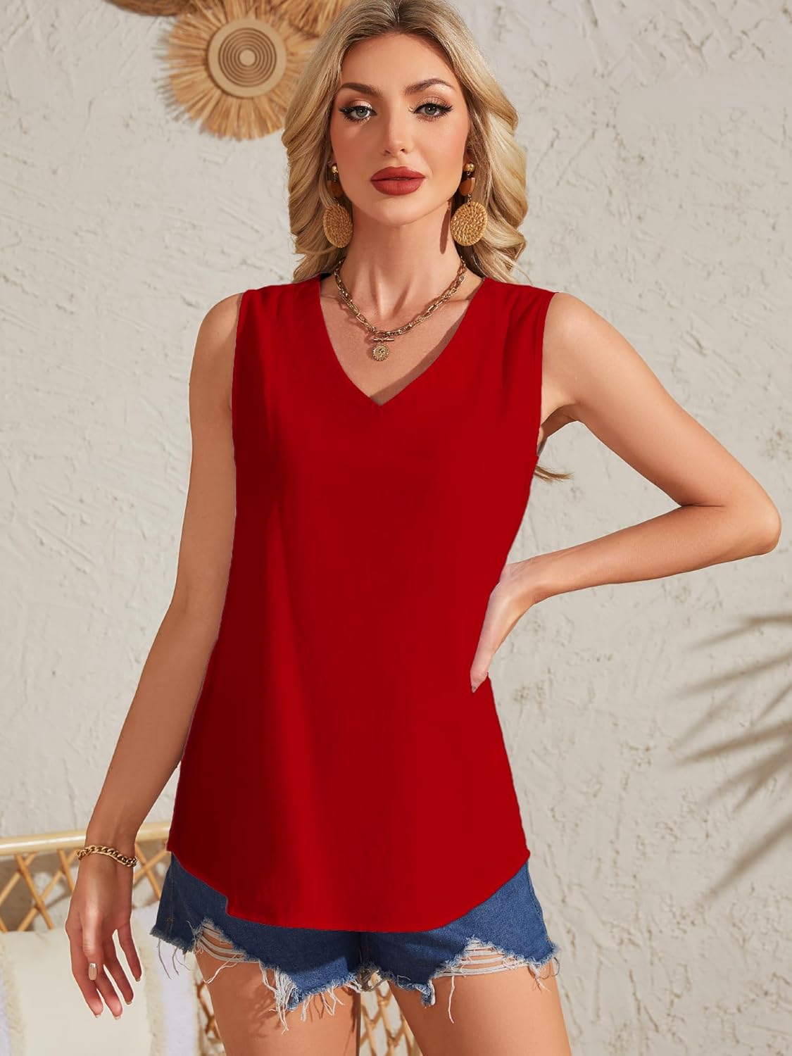 Womens Cotton Linen Tank Tops Sleeveless Camisole Blouses Summer Basic Shirt - Image 2