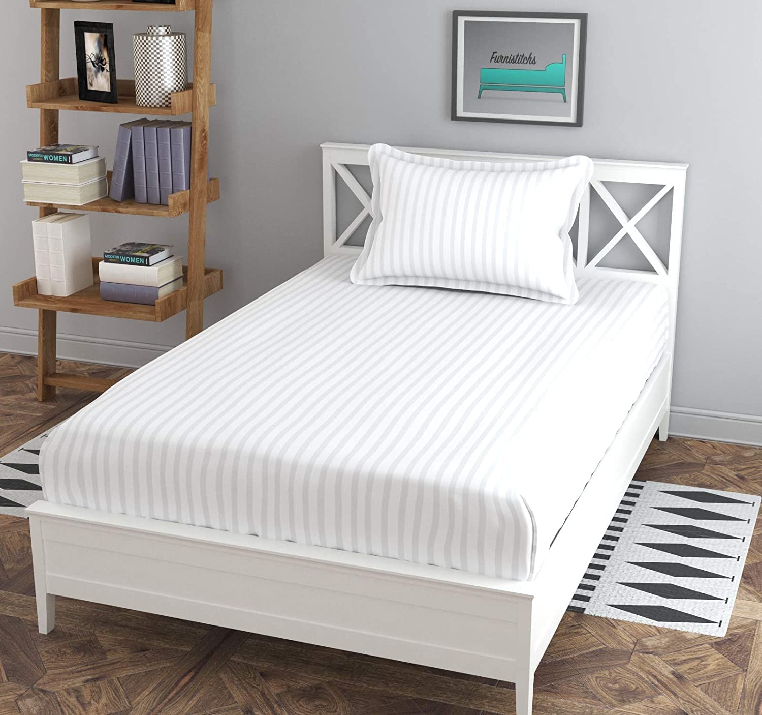 Castiqa Elastic Fitted Satin Premium Polycotton 200TC King Size Stripes Pattern Bedsheets with Pillow Covers (Single Bed (36x78), White) (B0BSNZDNRN) Amazon Price History, Amazon Price Tracker