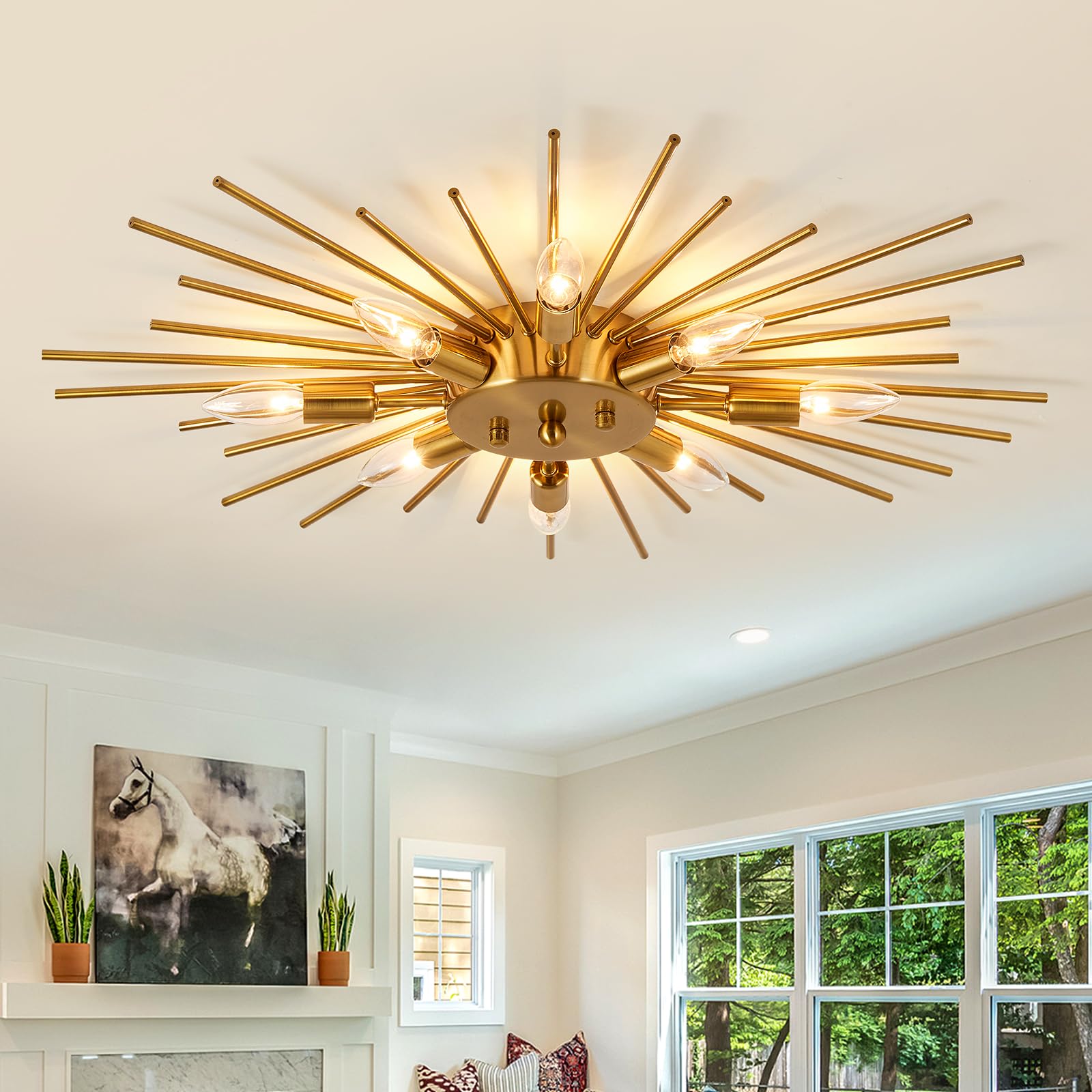 ⭐kks GMZ⭐ SZXYKEJI Gold Flush Mount Ceiling Light Fixture Modern 8 Light