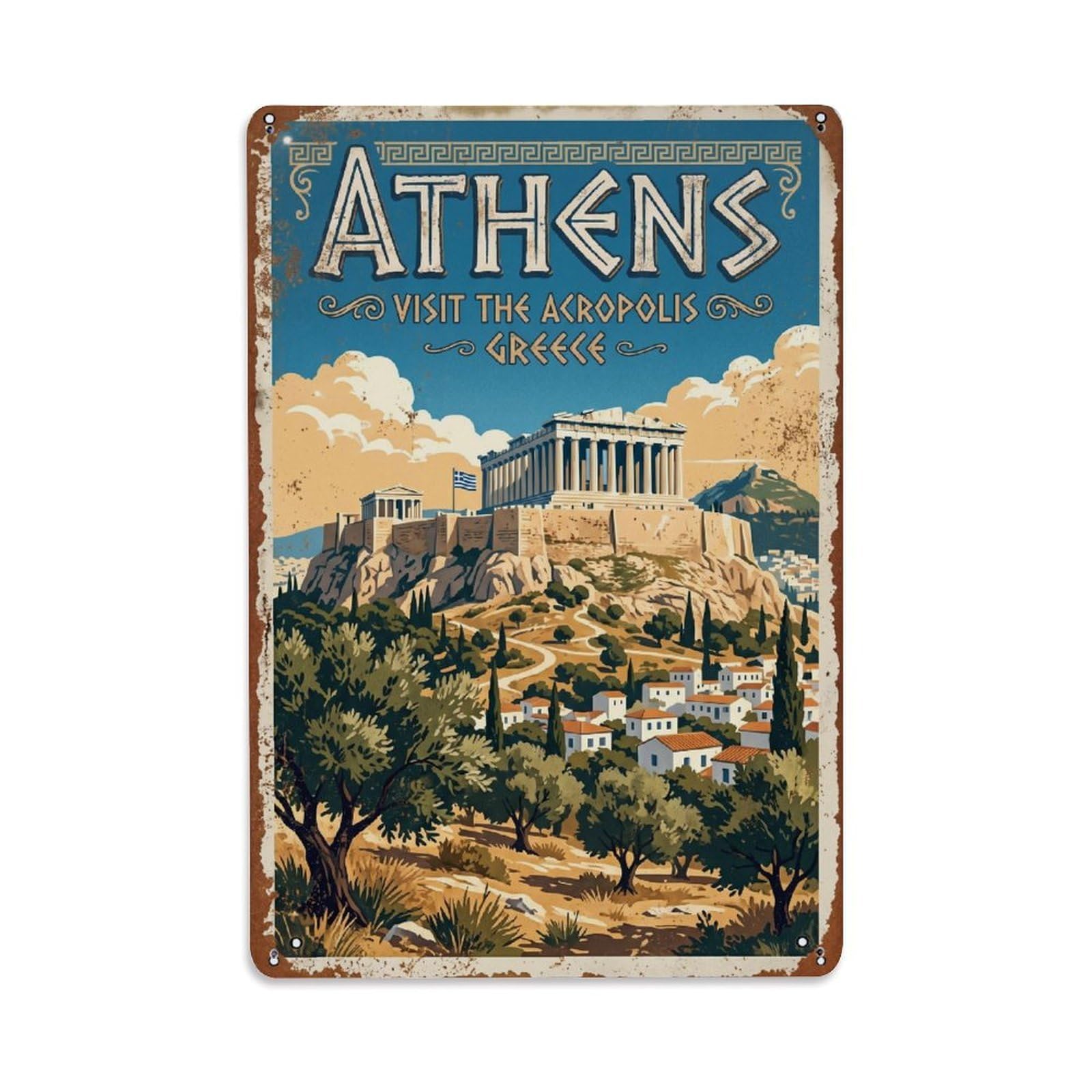Vintage Travel Acropolis Athens 1 Metal Tin Sign Wall Decor for Cafe, Club, Garden Metal Poster 8x12Inch