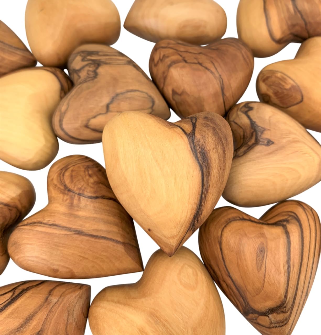 Handmade Wooden Hearts, Set of 10 Olive Wood Heart from The Holy Land, Carved Wood Hearts for Gifts Anniversary Valentine Gift, Loss Love, Wooden Hearts for Wedding, Wood Heart Decor