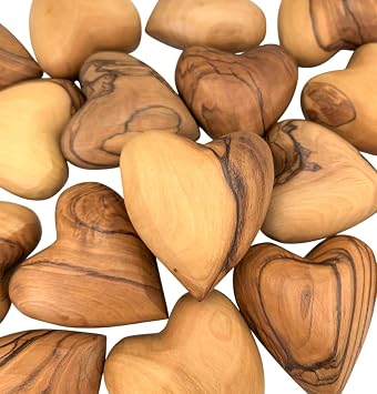 Handmade Wooden Hearts, Olive Wood Hearts Set of 10 Handmade in Bethlehem, Wedding & Valentine Gift, DIY Decor, Craft Supply | Natural Wood Heart Cutouts