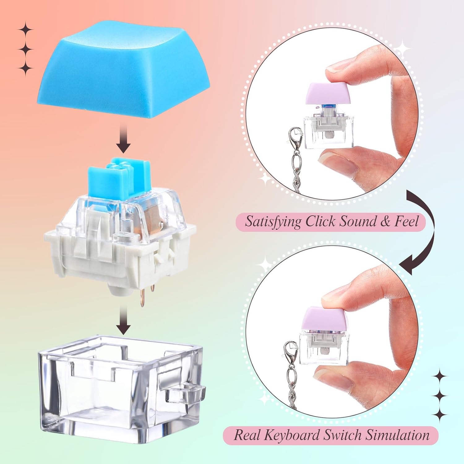 Blulu 100 Pcs Fidget Keyboard Keychain Bulk Stress Relief Clicker Finger Toys for Adults Bulk Macaron Colors Decompression Anxiety Relief Gifts for Party Favors Presents