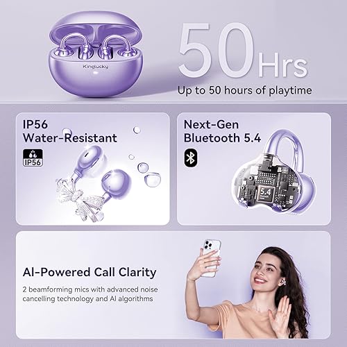 Miniatura 6 de Kinglucky Elegantes auriculares con clip de oreja abierta con aretes de lazo de joyería, ajuste ligero y cómodo, audífonos de moda para mujer,