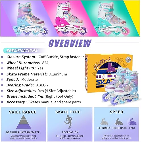Miniatura 8 de Nattork Patines en Línea para Niñas y Niños, 4 Tallas Ajustables Patines Butterfly Blades con Todas las Ruedas Iluminadas - Regalo de Cumpleaños
