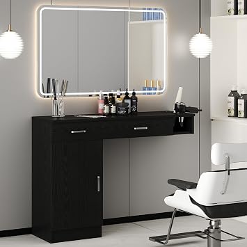 4ever2buy Salon Stations for Hair Stylist, Black Wall Mount Barber Station Hair Salon Station, Hair Styling Organizer Equipment for Salon, Spa, Barbershop, 3 Hair Dryer Holder, Mirror not Included
