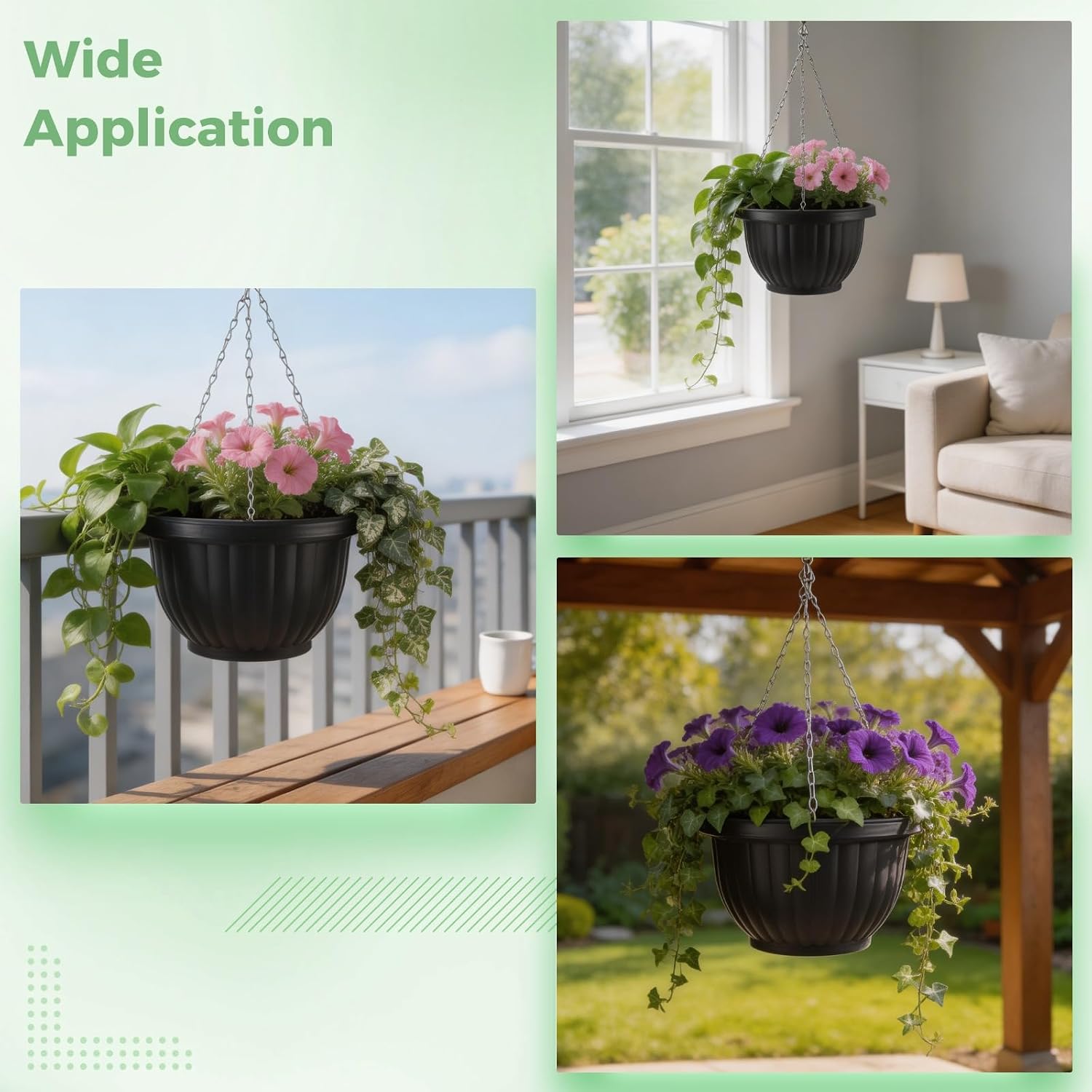4 Pack Hanging Planters, 9.3 Inch Self Watering Pots for Indoor Plants, Hanging Baskets for Plants Outdoor for Porch Balcony Patio Decor