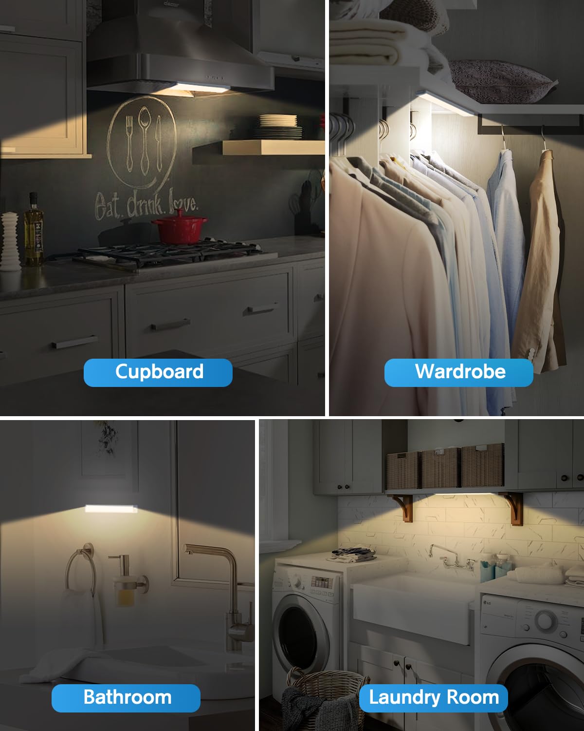 HIBOITEC 30 LED Luce Armadio Led,Armadio Sensore di Movimento Luci 20.3cm,3 Modalità Lluci Led Senza Filo per Sottopensile, Cucina, Corridoio, Garage,Camera, Scale, Bagno