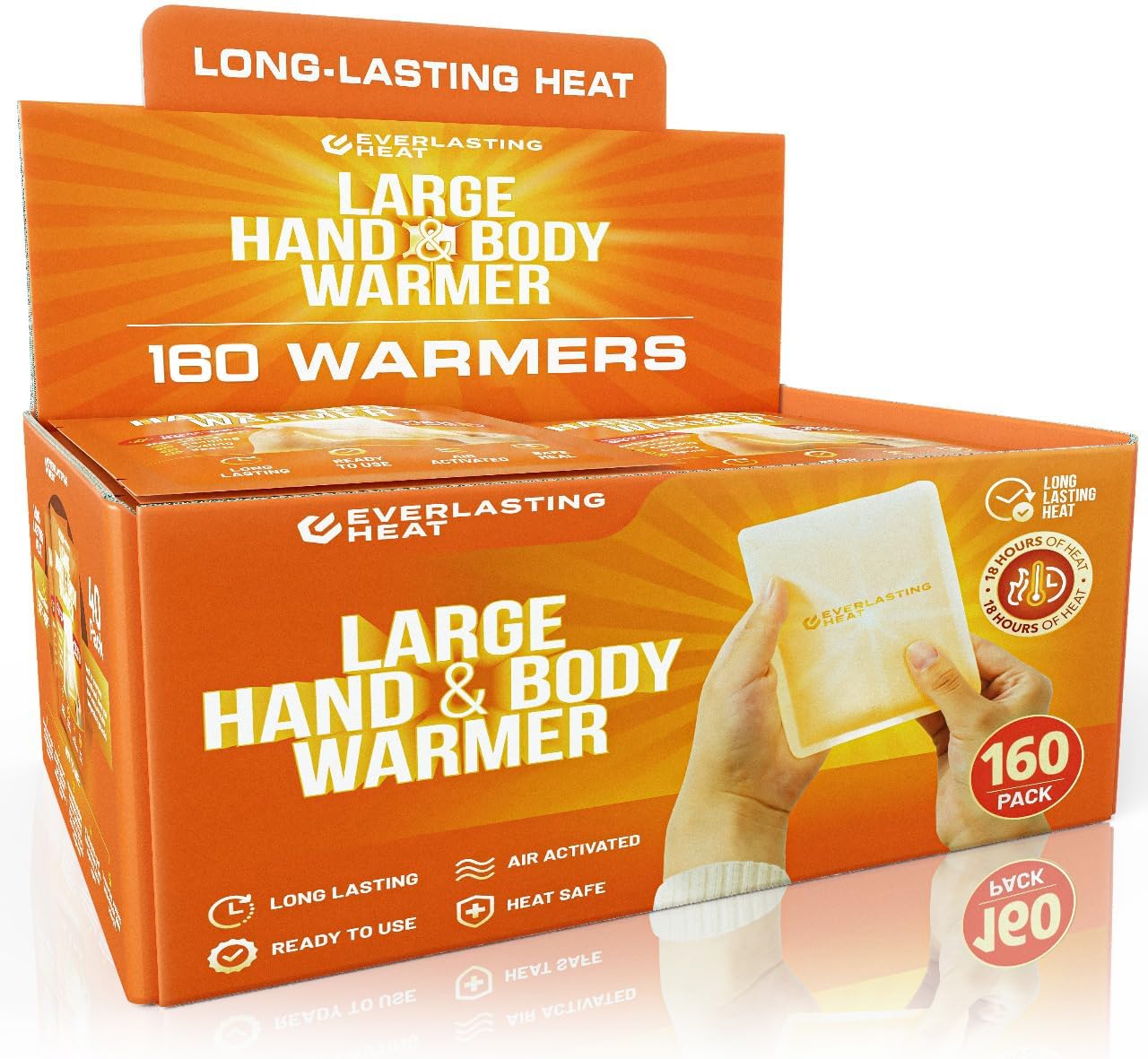 XL Hand Warmers & Body Warmers 160 Warmers - Up to 18 Hours of Long Lasting Warmth and Hot Hands - Easy Air Activation for Hands, Body and Feet - TSA Approved