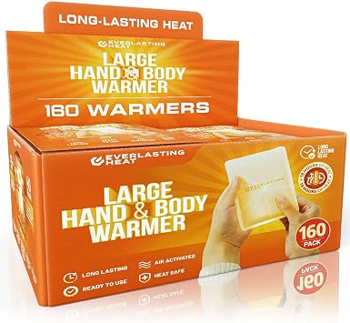 XL Hand Warmers & Body Warmers 160 Warmers - Up to 18 Hours of Long Lasting Warmth and Hot Hands - Easy Air Activation for Hands, Body and Feet - TSA Approved