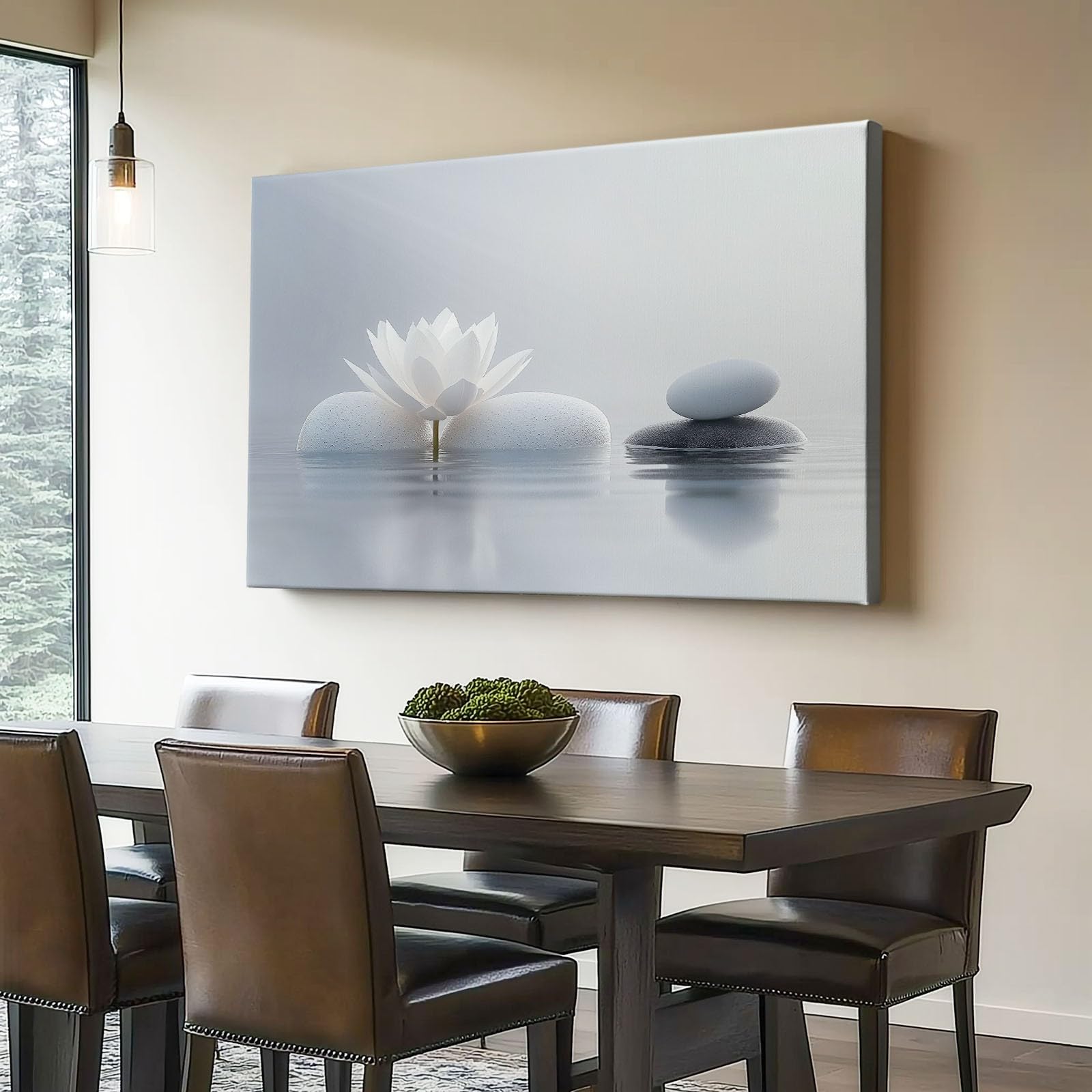 Cuadro Sobre Lienzo 60 x 40 cm Zen Plantas Flores Piedras para Dormitorios Cuadro Decorativos de Salon Lienzos Poster Imagen Pared Comedor Decoracion Pasillo, Blanco