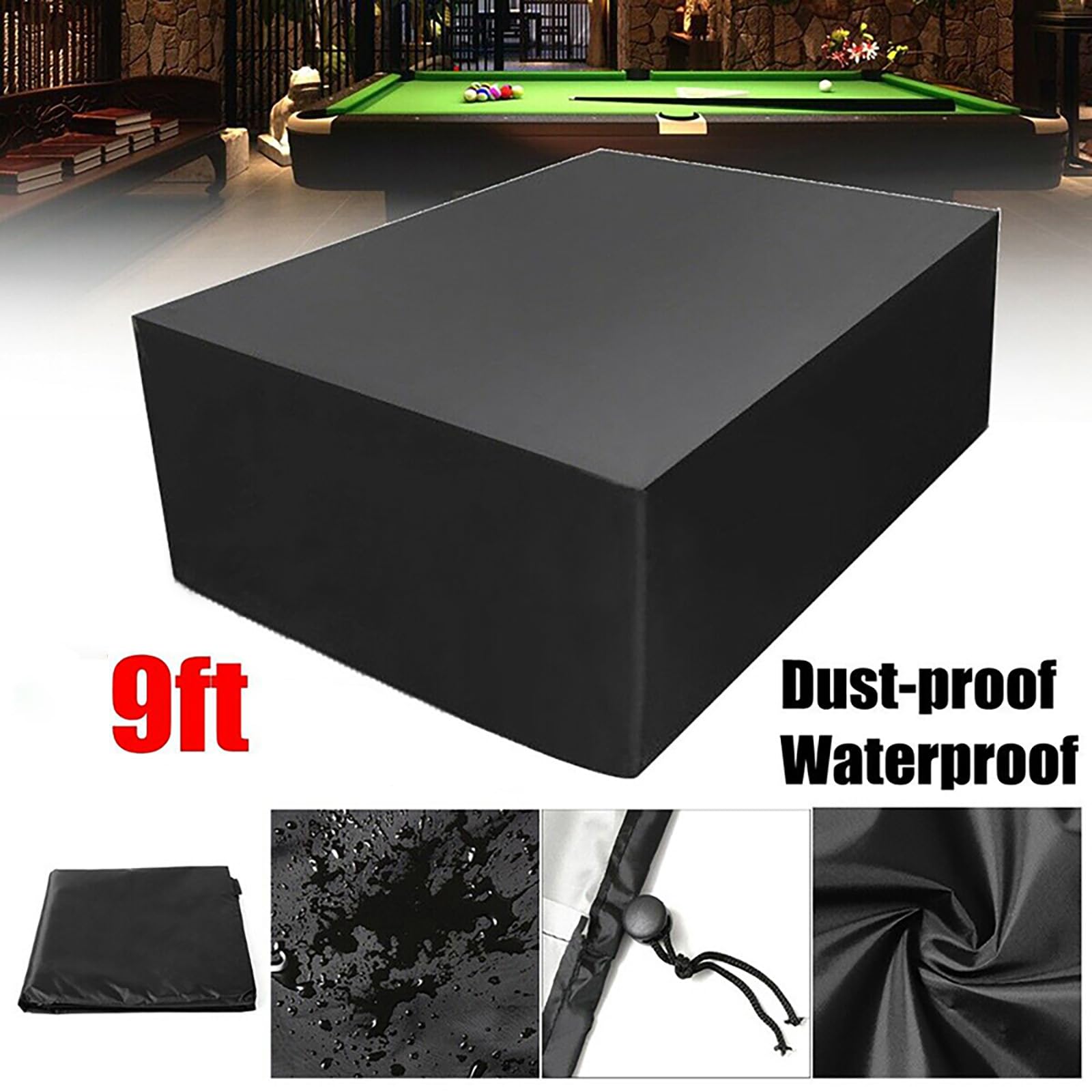 Pool Table Cover, 9 Foot, Heavy-Duty Billiard Table Protector, Black and Silver