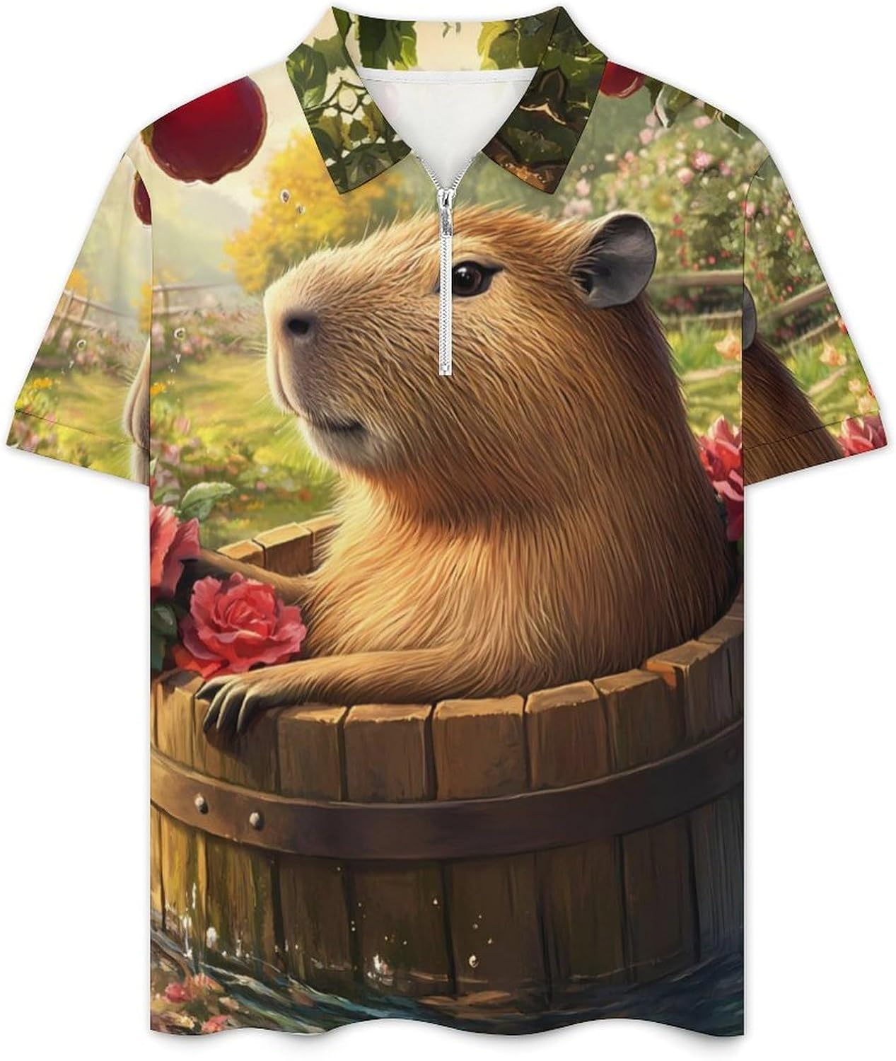 Capybara Mens Polo Shirts Track Suits 2 Piece Short Sleeve Sweatsuit 1/4 Zip Golf Loungewear for Sports