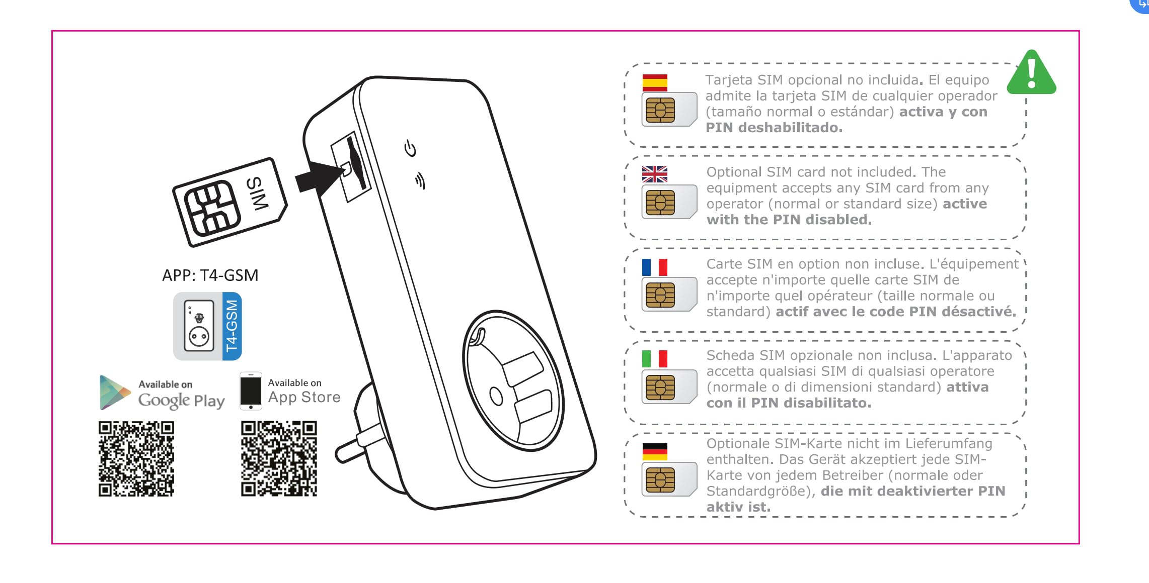 Presa Intelligente senza Internet/WiFi | Richiede Scheda SIM GSM/4G | Con Sensore di Temperatura e Controllo Remoto via SMS, Chiamata o APP | Notifica Istantanea di Interruzione