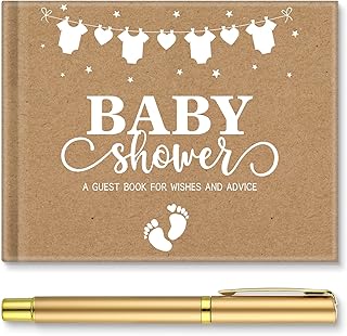 Kraft Paper Baby Shower Guest Book Baby Shower Sign in Guest Book Reception with Sonogram Page Keepsake Includes Gold Pen Table Card and Adhesive Photo Corner for Birthday