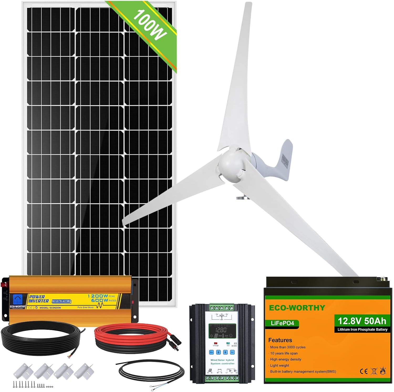 ECOWORTHY 500W Solar & Wind Power Kits Home OffGrid System for