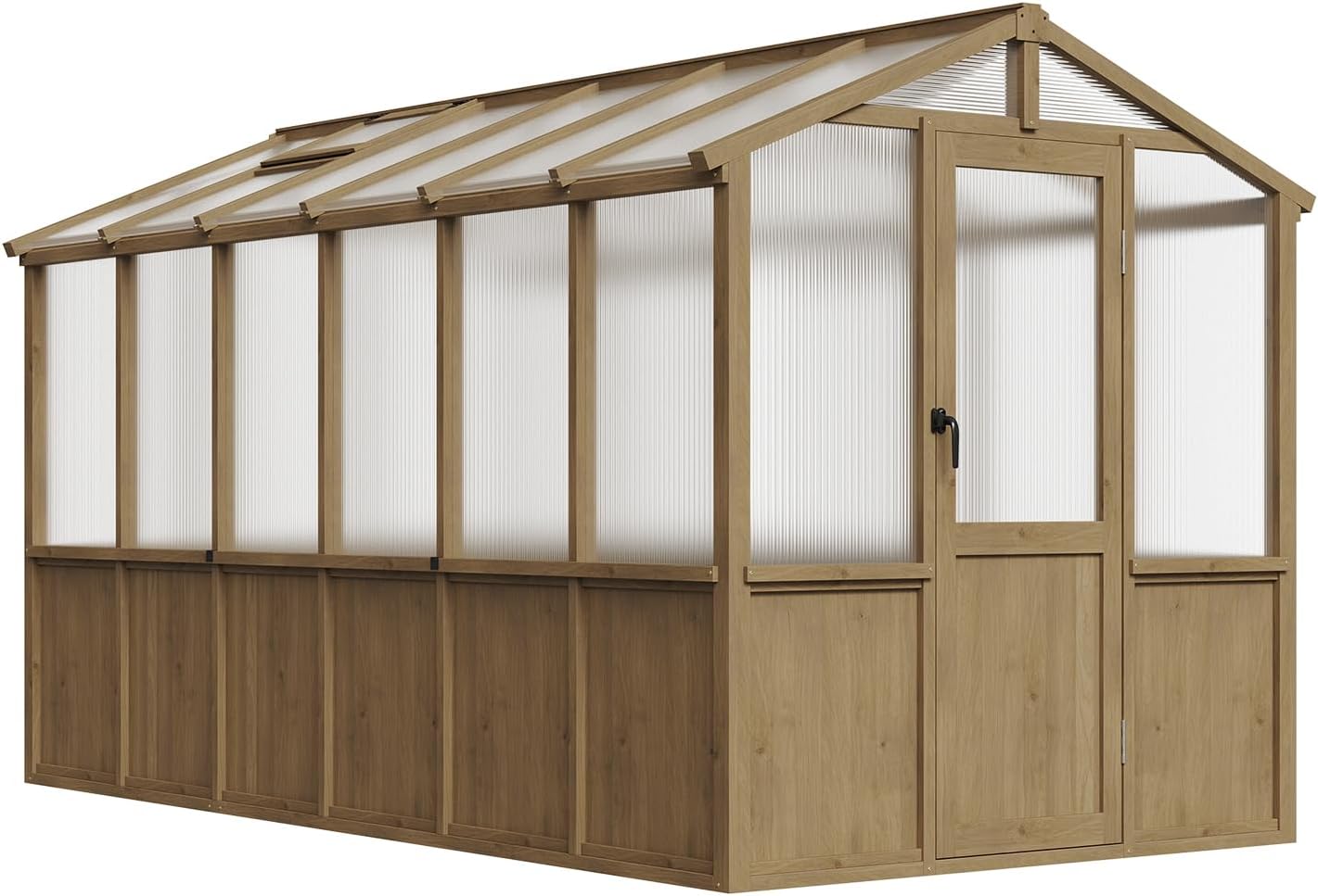Aoxun 6x12 FT Wooden Greenhouse for Outdoors, Polycarbonate Panel Walk-in Green House Kit with Adjustable Roof Vent and Lockable Door, Heavy Duty Cedar Greenhouse for Outside, Backyard Garden, Gray