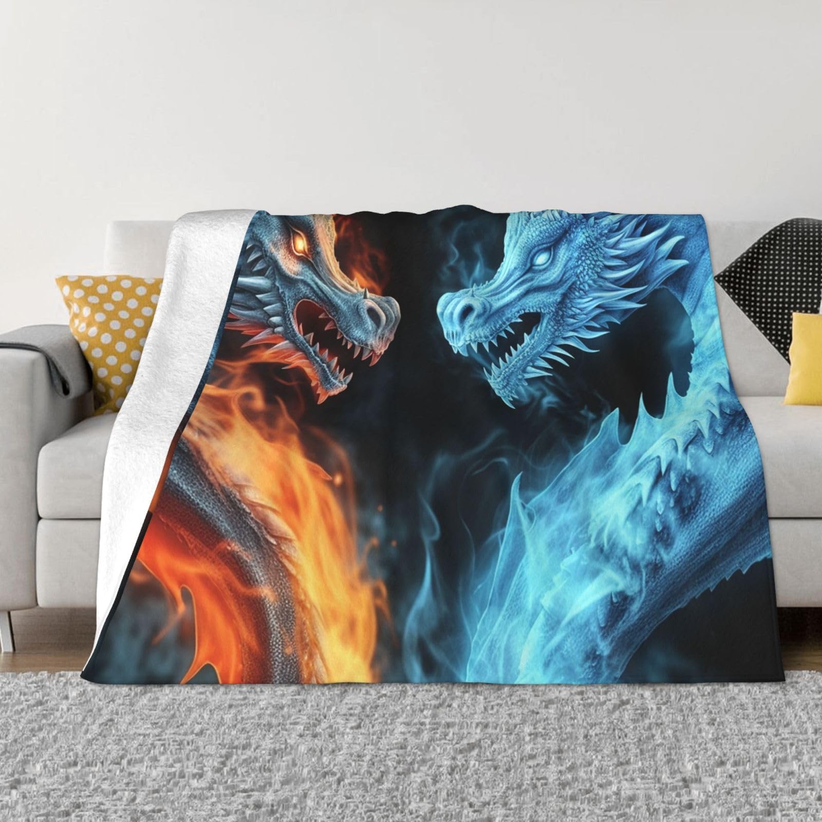 KLOPH Ice and Fire Dragons Throw Blanket 40"x30" Flannel Fluffy Warm Blanket for Couch, Reversible Plush Blankets for Bed, Comfy Fuzzy Blanket for Sofa, Plush Lightweight-Blankets for All Season