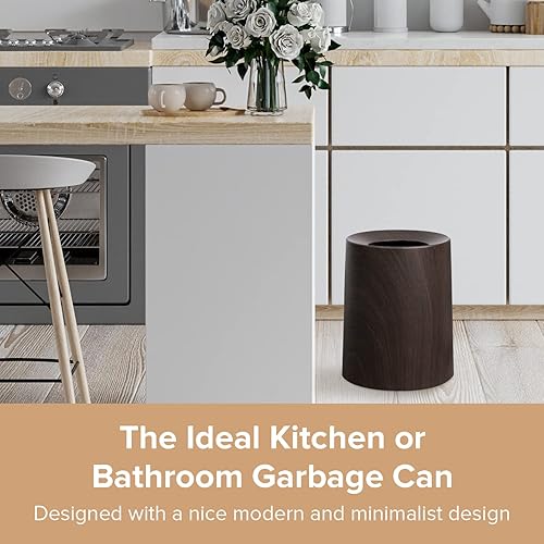 Miniatura 3 de Bote de basura a prueba de derrames para niños, apto para mascotas, color madera de nogal oscuro, parte superior, para interiores y exteriores,